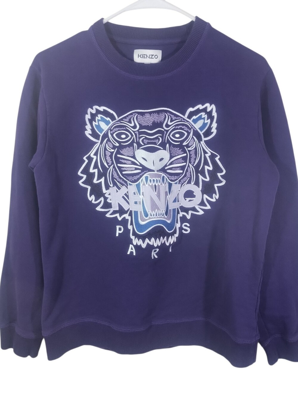 Kenzo Men’s Embroidered Tiger Big Logo Purple White Sweatshirt Size SMALL
